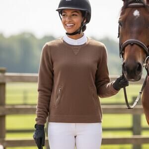 Lauren Ralph Lauren Terry Pullover Sweatshirt Chocolate Brown Quilted Equestrian